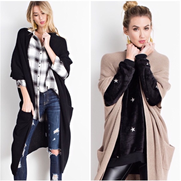 SALE! {LAST1} Black Duster Cardi w Pockets - Picture 2 of 2